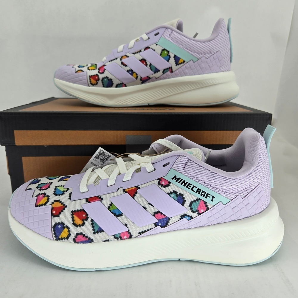 Adidas Minecraft Fortarun J Purple Pixel Heart JR1940 Kids 6 Womens 7 NIB